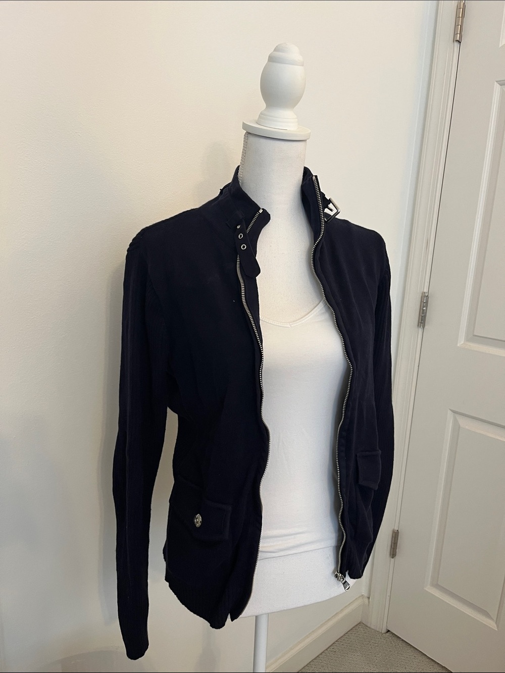 Women’s Navy Bomber Jacket - Classic Zip Front